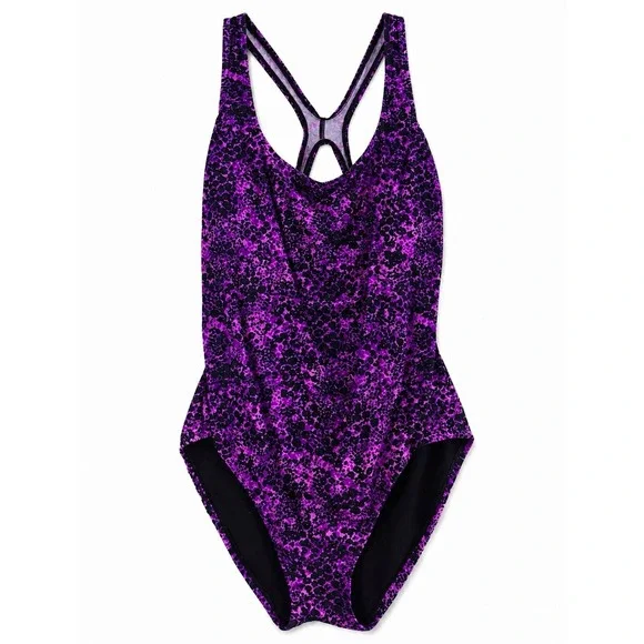 Speedo Women's One Piece Swimsuit Size 18 Purple Black Animal Print Racerback At