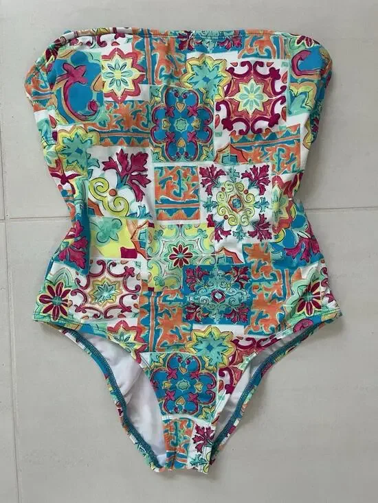 Liz Claiborne Swimsuit One Piece Patchwork Beach Summer FLAW