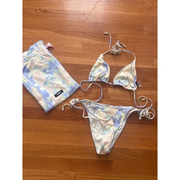 TRIANGL Tie Dye Bikini Swimsuit Set Swimwear‎ Pastel Blue Purple Pink XLARGE