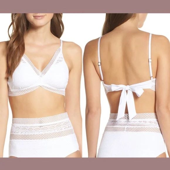 Used Becca Captured Crochet/Lace Bikini Top in White [SZ‎ Medium ]