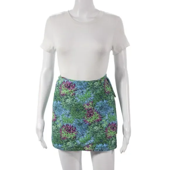 Reina Olga Womens Blue Floral Mini Wrap Skirt Econyl Size 2