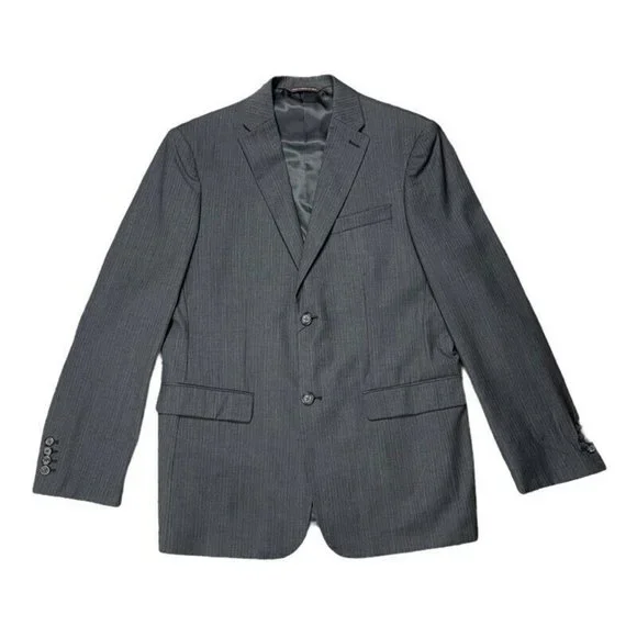 Perry Ellis Mens Two Button Blazer Dark Chocolate Pinstripe Classic Fit 40 R New
