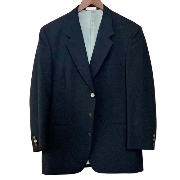 Oscar de la Renta Mens Navy Blue Wool Blend Blazer Sport Coat Staple Piece SzR40