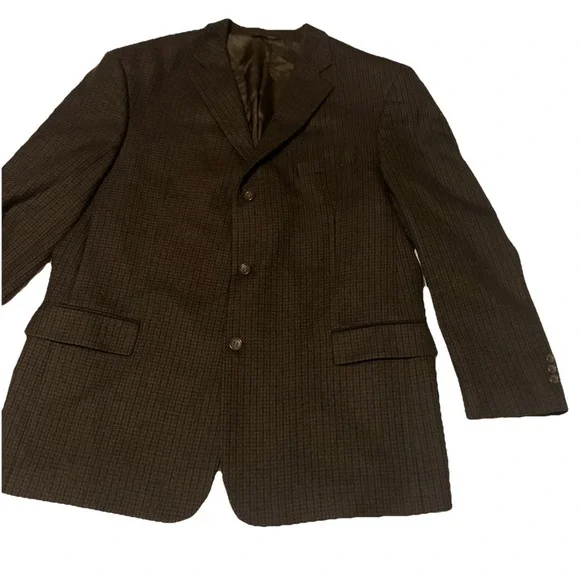 Joseph & Feiss Mens 46R 3 Button‎ Lambswool Sports Coat Brown Houndstooth