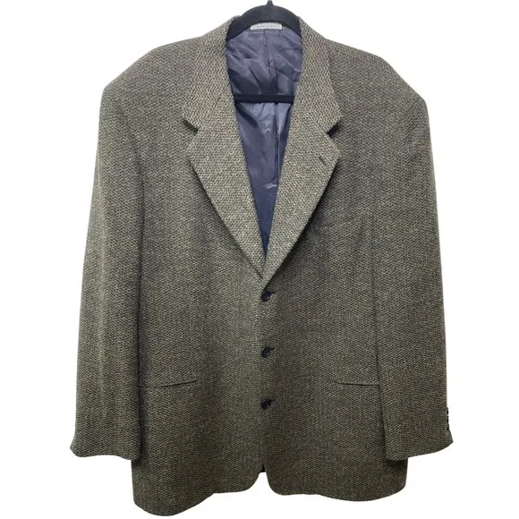 Andrew Fezza Herringbone Blazer‎ Wool Sport Coat Suit Jacket 48L Office Heritage