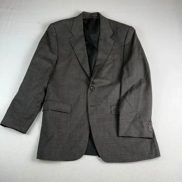Lauren Ralph Lauren Men's‎ Wool Houndstooth Blazer Jacket Brown Plaid Size 44R
