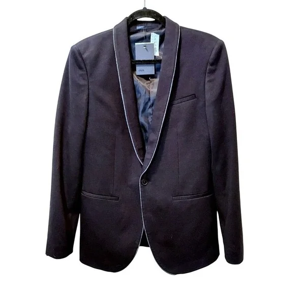 ASOS Mens Blazer Jacket 38R Regular Fit‎ Skinny Trim Black Casual Office New