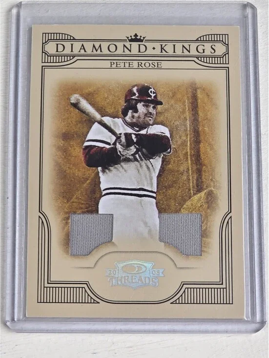 2008 DONRUSS DIAMOND KINGS PETE ROSE GAME USED DUAL PATCH AWAY JERSEY #'D /250