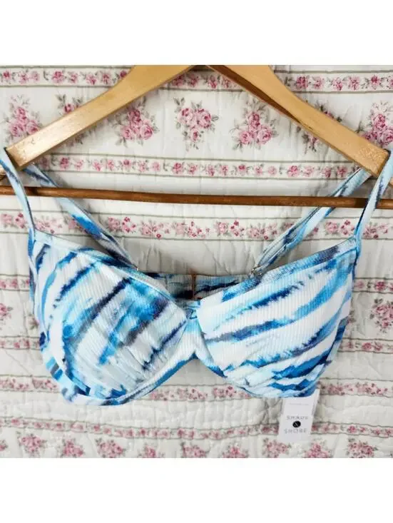 NEW Shade & Shore Blue Tie-Dye Ribbed Bikini Top, Women's Swimwear
