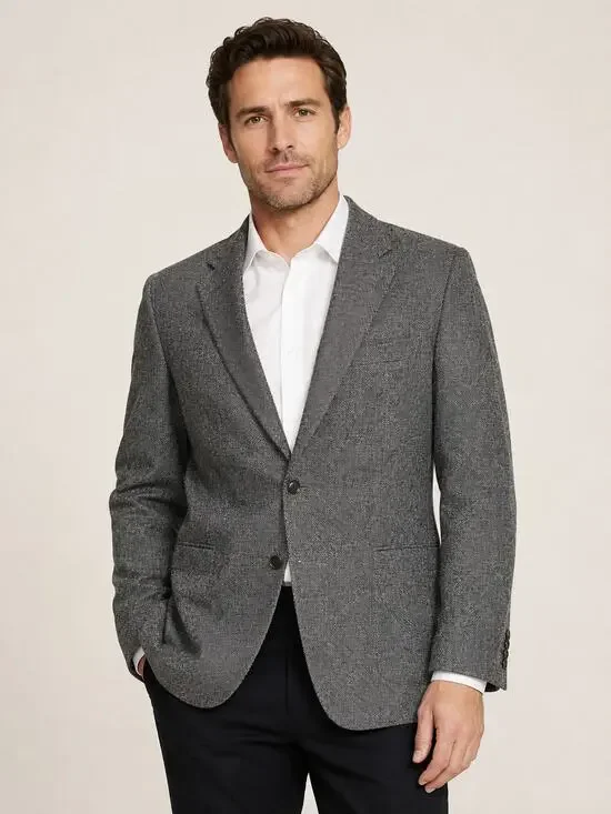 Farah Clothing Tweed Silk Two Button Blazer Jacket Mens Size 44L Black White