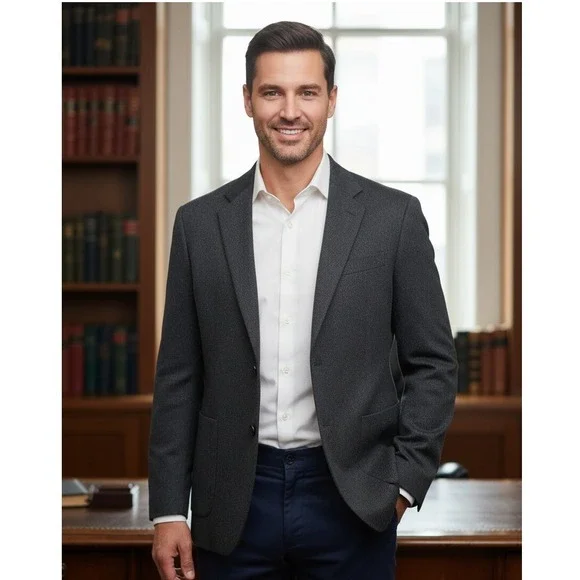 Donna‎ Karan Signature Blazer Mens 42 Long Cashmere Gray 3 Button Jacket Office