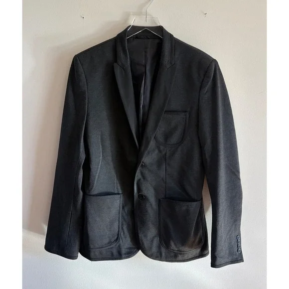 Zara Man Blazer Jacket Mens Large Patch Pockets Two Button Slim Fit‎