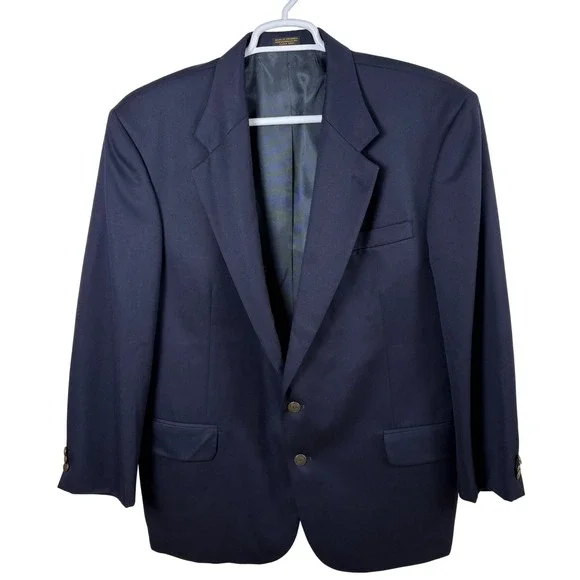 Vtg Oscar de la Renta‎ Blazer Men's 46R Navy Blue 100% Wool Gold Buttons Career