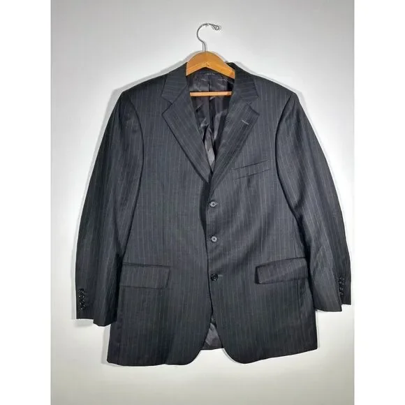 Brooks‎ Brothers 346 Blazer Men 41 Gray Pin Striped Black Sport Jacket Wool