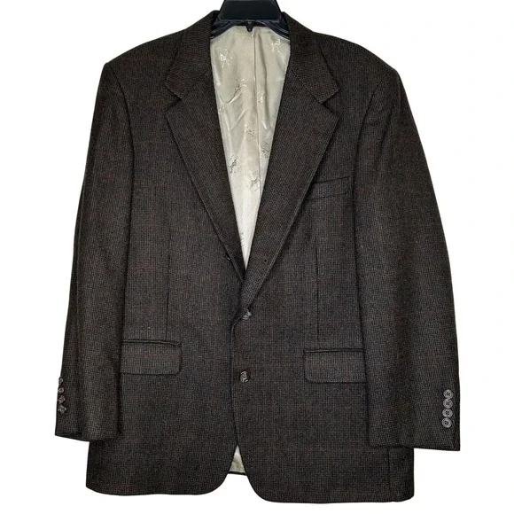 Old School Bespoke Houndstooth Tweed Brown USA Mens Blazer Sport Coat 44‎