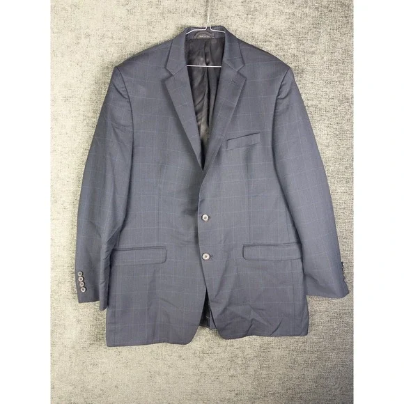 LRL Ralph Lauren Blazer‎ Mens 44L Navy Windowpane Wool Gold Buttons Academia