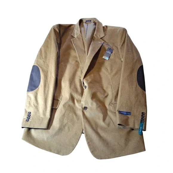 Stafford Men Wheat Corduroy Sport Coat Blazer Elbow Patches Big & Tall 54 Long