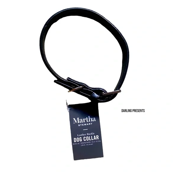 Martha Stewart Vegan Leather Engraved Buckle Dog Collar Black Size 16/M