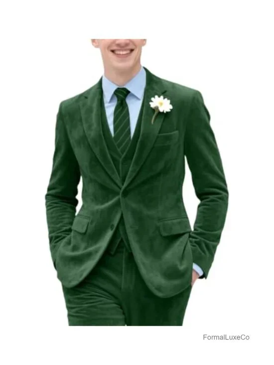 Men's Velvet 3-Piece Slim Fit Suit Set | Blazer Vest Pant | Wedding Prom Tuxedo