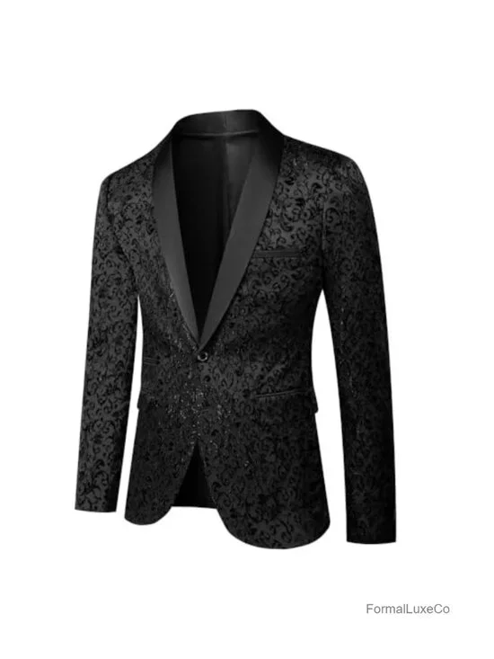 Men's Floral Tuxedo Jacket Slim Fit Prom Wedding Party 1 Button Shawl Lapel