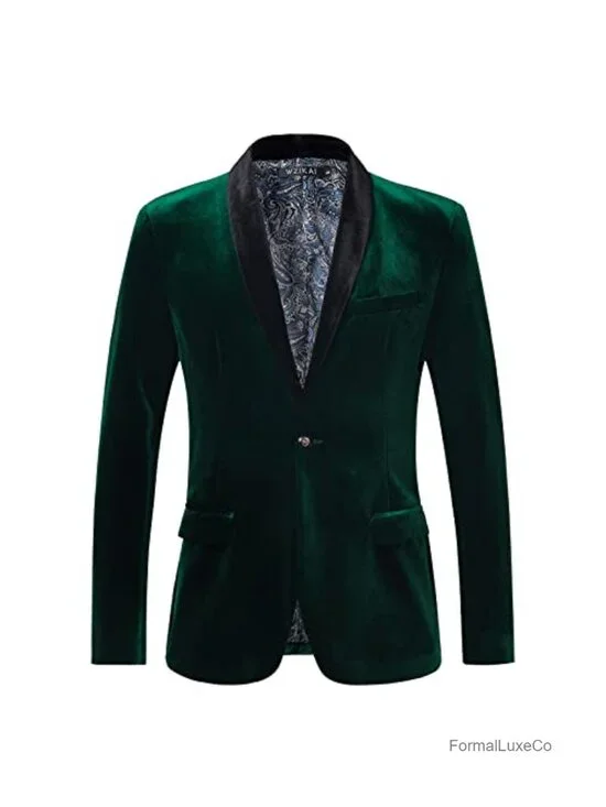 Slim Fit Velvet Blazer Men One Button Suit Jacket Wedding Prom Sport Coat