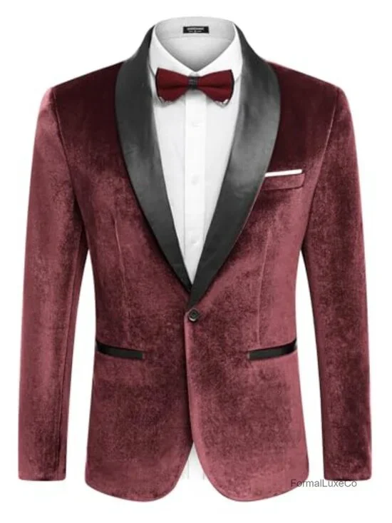 Men's Velvet Tuxedo Jacket One Button Slim Fit Shawl Collar Dinner Wedding