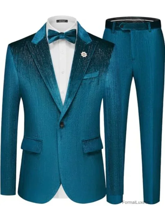 Men's Velvet Tuxedo Suit Set Slim Fit 2 Piece Party Dinner Jacket Pants with