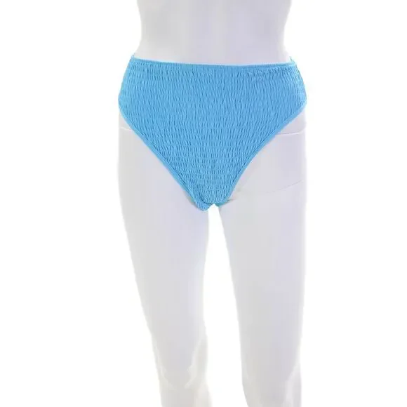 L Space Womens Smocked Solid High Waisted Bikini Bottoms Blue Size XS