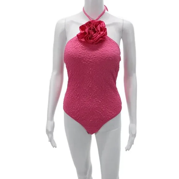 MNG Womens One Piece Swimsuit Solid Pink Size M