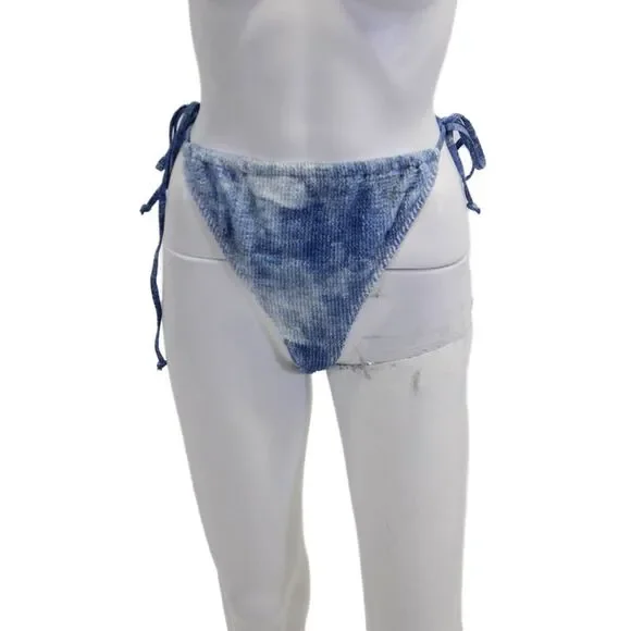 Good American Women's Tie Side Cheeky Bikini Bottom Blue Tie Dye Size 7/8