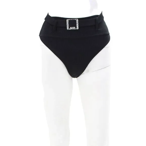Beach Riot Womens Ribbed High Waist Belted Swim Bottoms Black Size XS