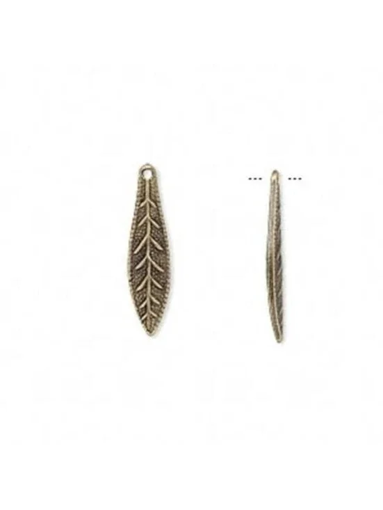 Antiqued Brass Pewter 19mm Puffed Leaf Drops Charms Beads 8 pcs