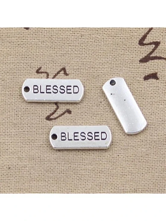 Inspirational Blessed Message Word Charms Pendants Silver Tone Metal 5 pcs