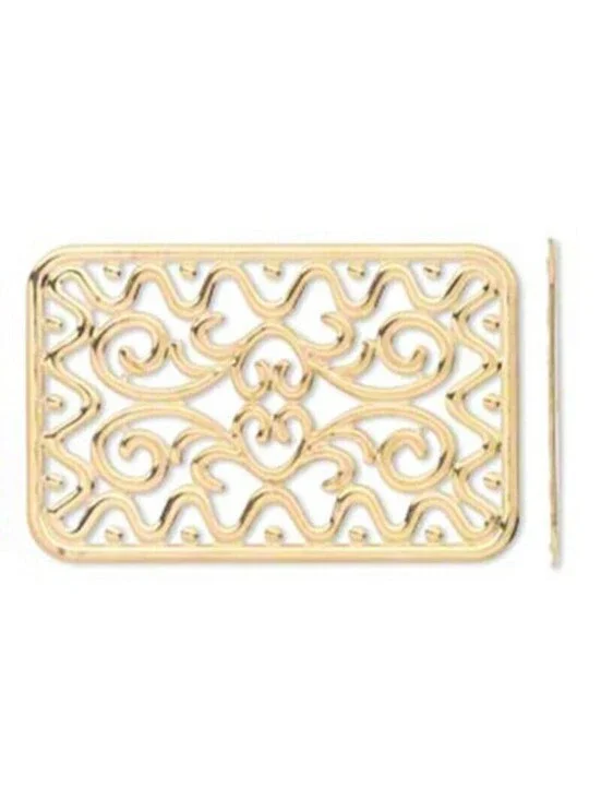 2 Gold 14K Plated Filigree L Rectangle Focal Beads Pendants Components 49x32mm