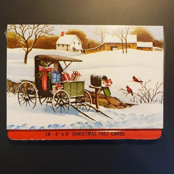Vintage Conimar Christmas Postcards Farm Barn‎ Carriage Cardinals NEW Lot of 18