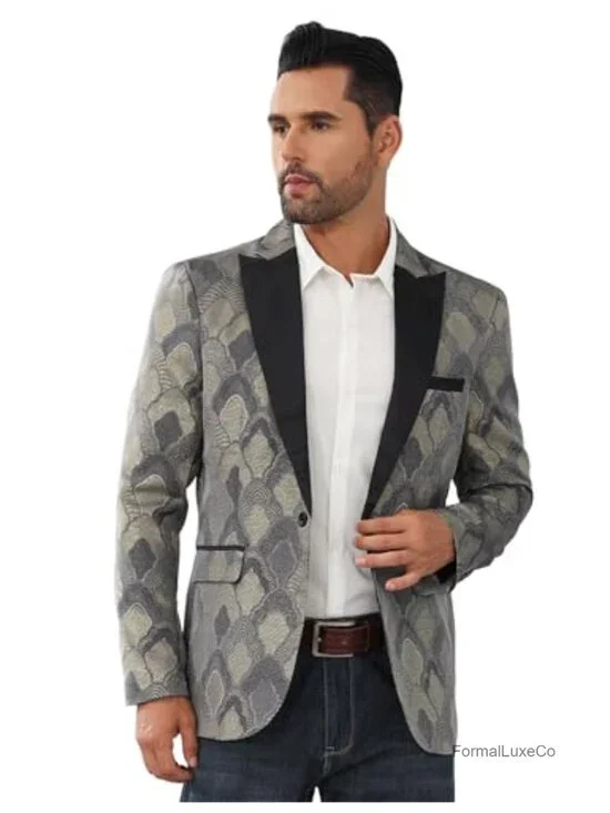 Men's Floral Shawl Lapel Blazer Velvet Tuxedo Suit Jacket One Button Formal