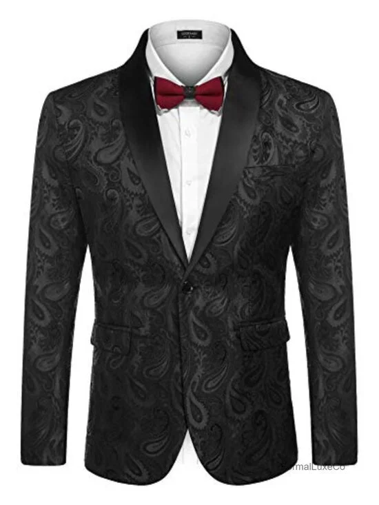 Mens Floral Tuxedo Jacket Paisley Shawl Lapel Suit Blazer for Prom Wedding
