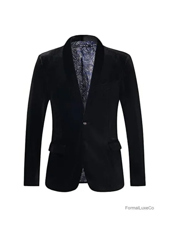 Men's Velvet Blazer Slim Fit One Button Sport Coat Wedding Prom
