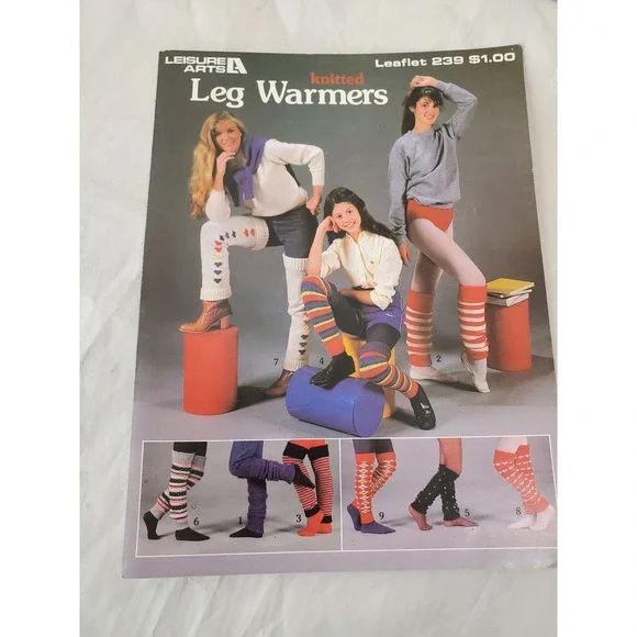 Vintage Leisure Arts Knitted Leg Warmers Leaflet 239 Retro 80s Knitting Patterns