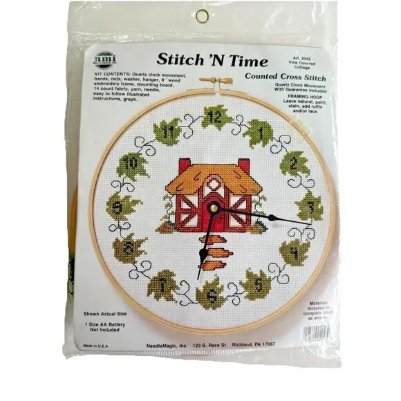 Cottagecore Cross Stitch Clock Kit 2043 Vine Covered Cottage Granny Kitchen NEW