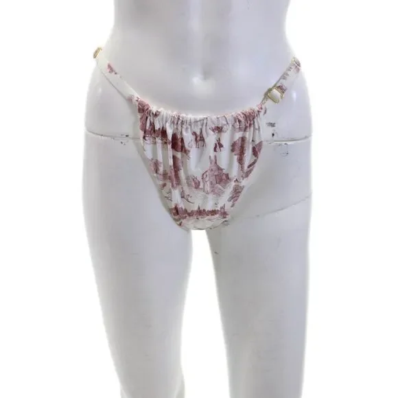 We Wore What Womens Printed Adjustable Ruched Swim Bikini Bottom White Red Sz L