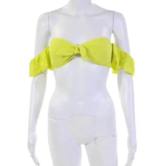 Eberjey Women's Lola Flutter Sleeves Swimsuit Bikini Top Lime Size M