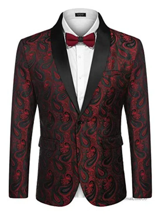 Men's Floral Tuxedo Jacket Paisley Shawl Lapel Suit Blazer for Prom Wedding