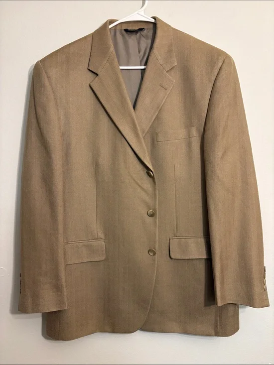 Chaps silk Men's Tan/Brown Three-Button Sport Coat Blazer
