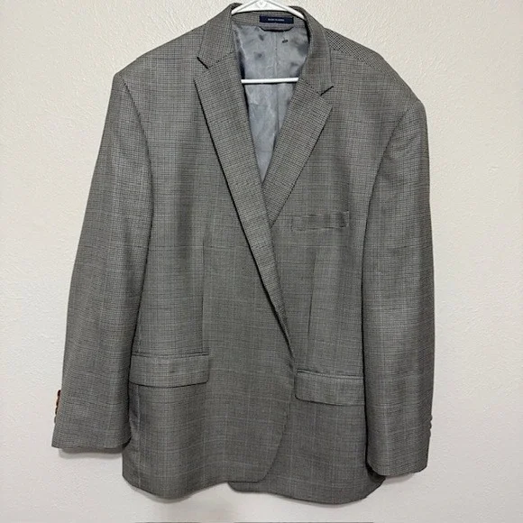 Ralph Ralph Lauren Mens Silk Wool Glen Plaid Blazer‎ Sport Coat Grey Blue 50R