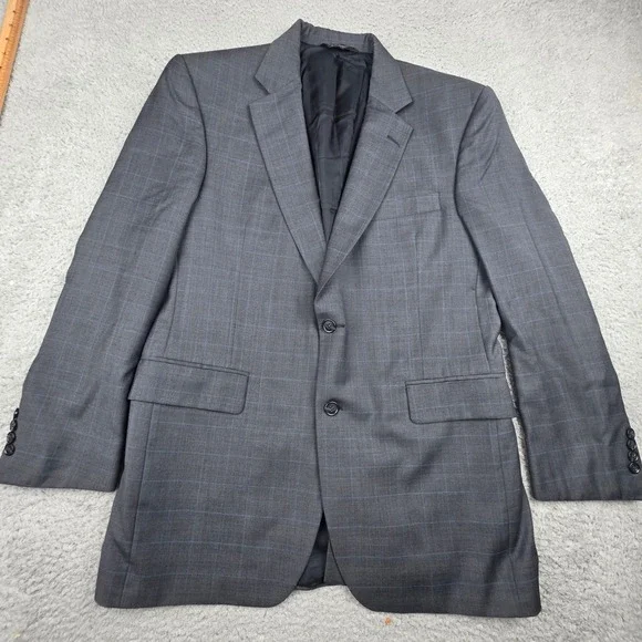 Jos‎ A Bank Sport Coat Mens 41R Gray Blue Plaid Wool Signature Blazer Jacket
