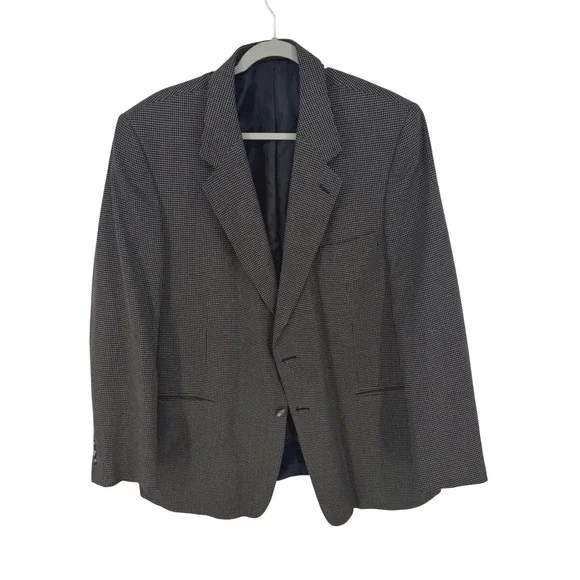 Dario di Napoli Men's Silk Wool Blazer Jacket Check‎ Pattern Black 48L Luxury