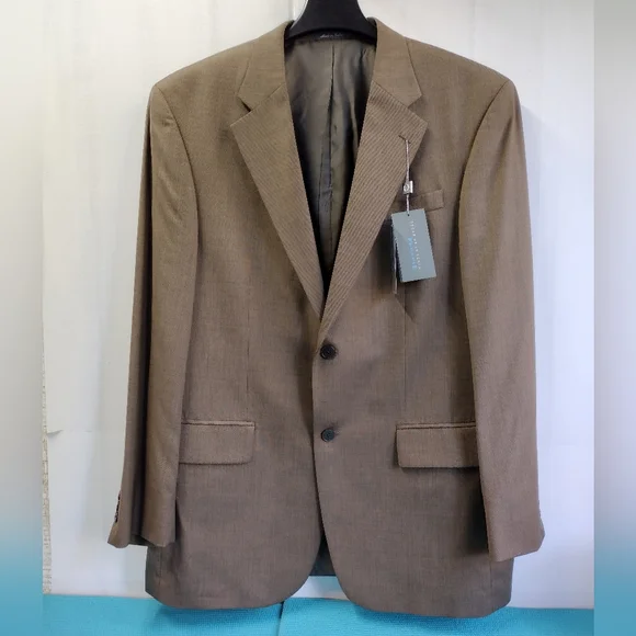 NWT Oscar De La Renta Flex Fit Mens Suit Jacket Blazer 100% Wool Brown 44L W38