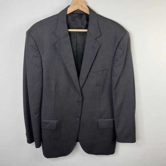 Ermenegildo Zegna Cloth Baglioni Men's Gray Striped Wool‎ 2 Button Suit Jacket