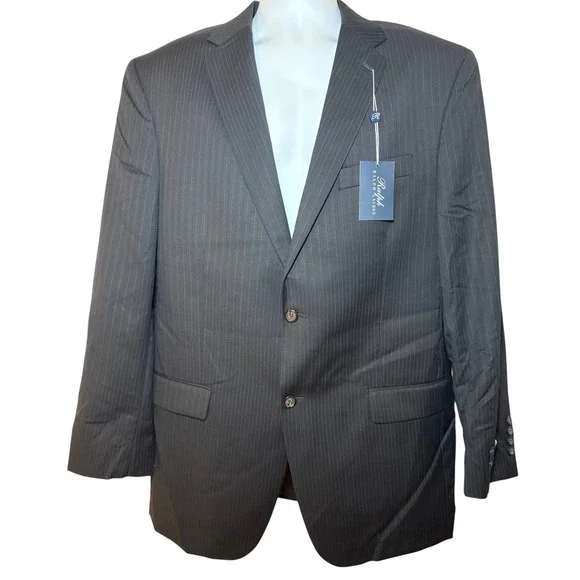 Ralph Ralph Lauren Mens 44L Pinstripe Blazer 100% Wool Jacket Black 2‎ Buttons